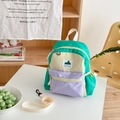 Kids' large capacity backpack featuring green, beige, and lavender color-block design - Small / Green + Purple