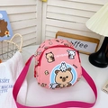 Pink cartoon capybara print kids crossbody bag with adjustable shoulder strap - Pink