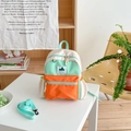 School backpack in beige mint and orange patchwork with adjustable shoulder strap - Small / White + Orange