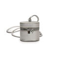 Mini silver cylindrical bucket bag for girls with textured leather and shoulder strap - Silver