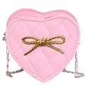 Pink heart-shaped crossbody bag for girls with quilted pattern and gold bow charm detail - Pink