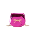 Mini laser shiny crossbody bag with golden bow decoration in rose red metallic finish - Rose Red