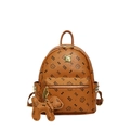 Sac à dos marron en cuir avec motifs chat, détails dorés et breloque chien pour femme - Avec Pendentif / Moyen / Marron