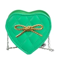 Emerald green heart-shaped quilted bag with gold bow clasp and silver chain strap - Green