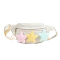 Cute off-white canvas crossbody chest bag for kids with colorful plush star patches - Off-white