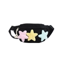 Kids black canvas chest bag featuring colorful plush stars and adjustable strap - Black