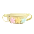 Cute yellow canvas chest bag for children with colorful plush star decorations - Yellow