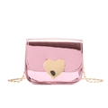 Mini pink metallic crossbody bag for children featuring a gold heart clasp and chain strap - Pink