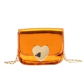 Mini orange metallic crossbody bag with heart-shaped gold buckle and chain strap - Orange