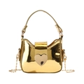 Mini sac à main doré brillant pour filles avec fermoir cœur et bandoulière chaîne - Or