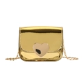 Mini gold heart crossbody bag with mirror finish and metallic chain strap for kids - Gold