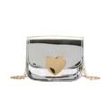Mini silver mirror crossbody bag for kids with golden heart buckle and chain strap - Silver