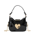 Mini sac à main noir brillant pour filles avec boucle coeur dorée et bandoulière chaîne - Noir