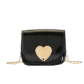 Kids black patent leather mini shoulder bag with gold heart clasp and chain strap - Black