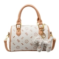 White Boston handbag with cute cat prints and light orange top handles for women - Large With Pendant / Khaki