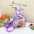 Purple children's crossbody bag with cartoon capybara print and adjustable strap - Purple