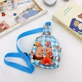 Blue checkered kids chest bag featuring cute cartoon Capybara prints and adjustable strap - Blue