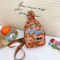 Braune Canvas Capybara Cartoon Umhängetasche für Kinder mit verstellbarem Gurt - Braun