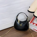 Mini crescent moon bag in black glossy leather with gold chain and handle for children - Black