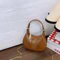 Chic brown crescent hobo bag for kids with gold chain strap and polished finish - Brown