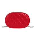 Kids quilted oval shoulder bag in bright red faux leather with silver chain strap - Red
