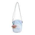 Light blue kids plaid crossbody bag with cute teddy bear charm and Tochaso embroidery - Blue