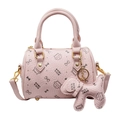 Pink Boston handbag with cute cat prints and a matching small dog pendant charm - Small With Pendant / Purple