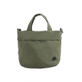 Minimalist army green fabric crossbody bag for kids with circular logo and top handles - Dark Green