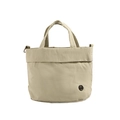 Minimalist beige nylon tote bag for kids with circular emblem and waterproof fabric - Khaki