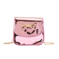 Pink metallic crossbody bag for girls with gold bow accent and chain strap - Pink
