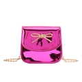 Pink metallic crossbody bag for girls with shiny bow and gold chain strap - Rose Red