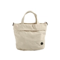 Minimalist beige nylon square bag for kids with durable handles and metal D-rings - Beige