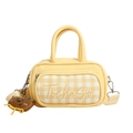 Light yellow Boston bag for kids with checkered pocket and cute brown bear charm - Yellow