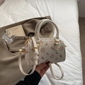 White pillow handbag with red cat print and adjustable shoulder strap for women - Small Without Pendant / White