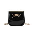 Sac bandoulière chic en cuir verni noir pour fille avec nœud doré et chaînette - Noir