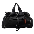 Sac seau noir à cordon avec étiquette orange et poche à bouton-pression pratique - Noir
