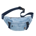 Marsupio in denim azzurro stile urban con spallacci regolabili e tasca con zip frontale - Azzurro