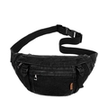 Sac banane en denim noir pour femme avec plusieurs poches zippées et sangle réglable - Noir
