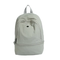 Minimalist light grey children's backpack with dual front zippers and nylon fabric - Bean Green