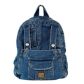 Klassischer blauer Denim-Rucksack für Damen mit mehreren Taschen und Retro-Metallknöpfen - Dunkelblau