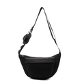 Black canvas crescent crossbody bag with small round coin purse and adjustable strap - Black