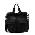 Sac seau polyvalent en toile noire avec deux poches avant et bandoulière réglable - Noir