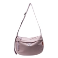 Light purple minimalist canvas dumpling bag with adjustable shoulder strap and orange label - Purple
