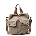 Sac seau en toile kaki avec cordon de serrage et deux grandes poches avant pratiques - Blanc Cassé