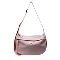 Pale pink crescent canvas crossbody bag with adjustable wide strap and front flap pocket - Pink