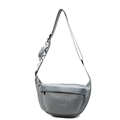 Light grey nylon half-moon crossbody bag with QI YUAN logo and detachable round pouch - Blue