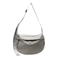 Minimalist grey crescent canvas crossbody bag with adjustable strap and orange label - Gray