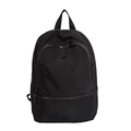 Minimalist black matte nylon school backpack with large capacity and multi-layer zippers - Black
