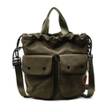 Sac seau en toile vert armée avec cordon de serrage, deux poches et bandoulière réglable - Vert