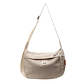 Minimalist beige canvas crossbody dumpling bag with adjustable shoulder strap and round buckle - Light Khaki